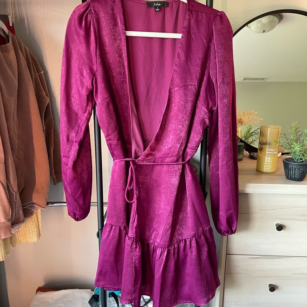 Lulus magenta long sleeve wrap dress